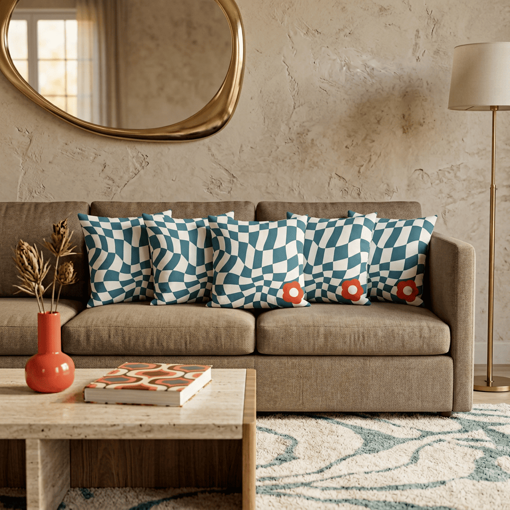 Ripple Chequered Spill Velvet Cushion Cover