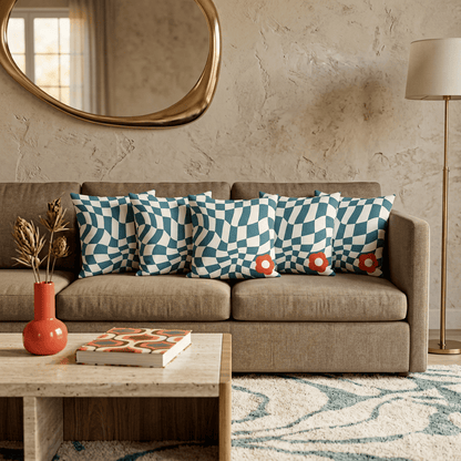 Ripple Chequered Spill Velvet Cushion Cover