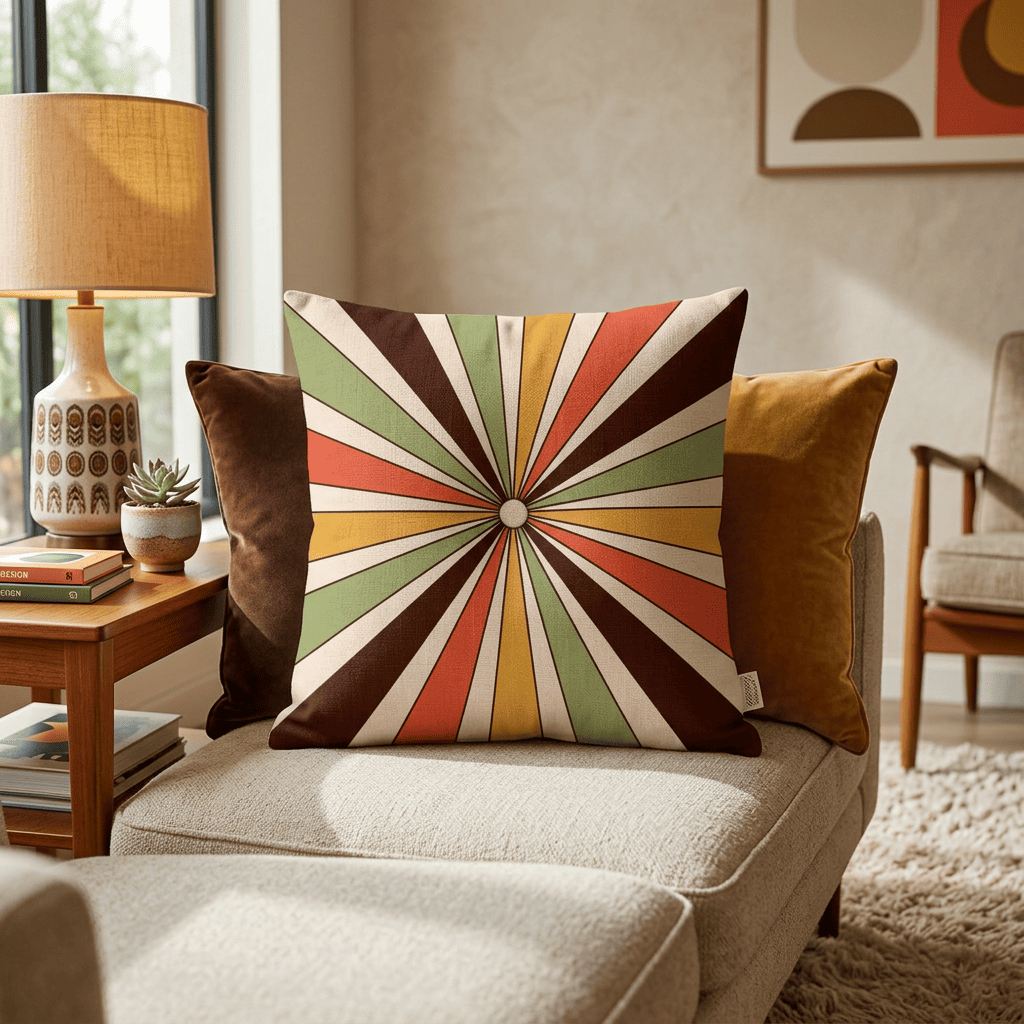 Sunray Pop Retro Sunburst Velvet Cushion Cover