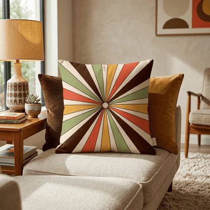 Sunray Pop Retro Sunburst Velvet Cushion Cover