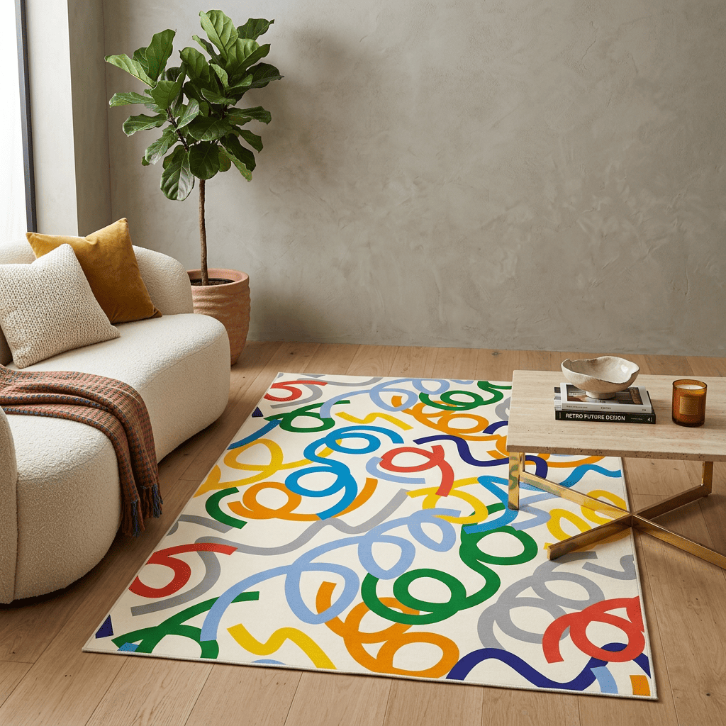 Colourful Scribble Abstract Rug