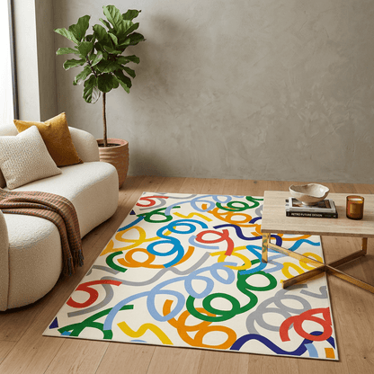 Colourful Scribble Abstract Rug