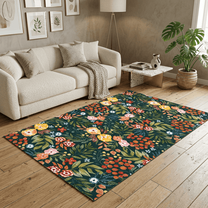 Midnight Wildflower Garden Rug