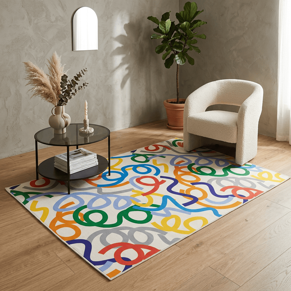Colourful Scribble Abstract Rug