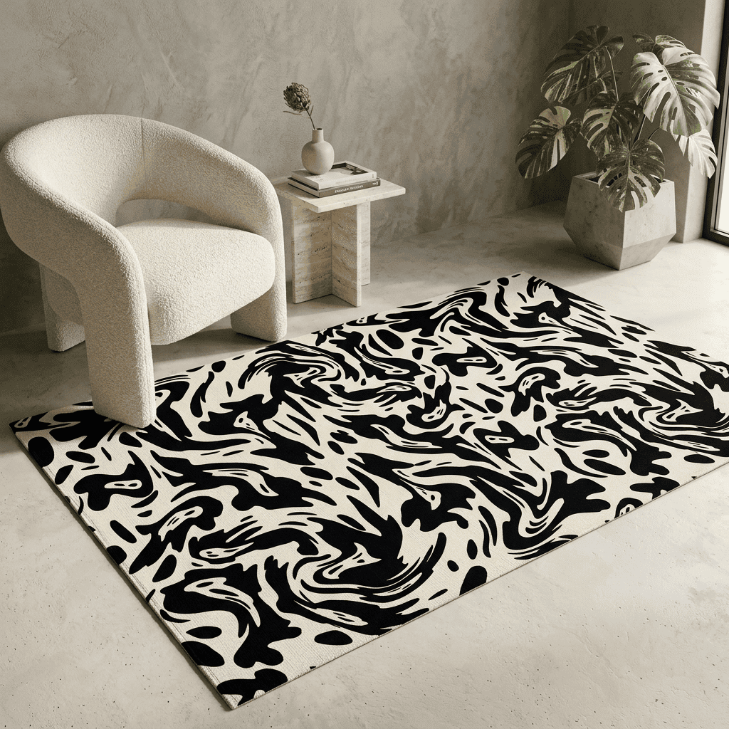 Ivory Ink Abstract Rug