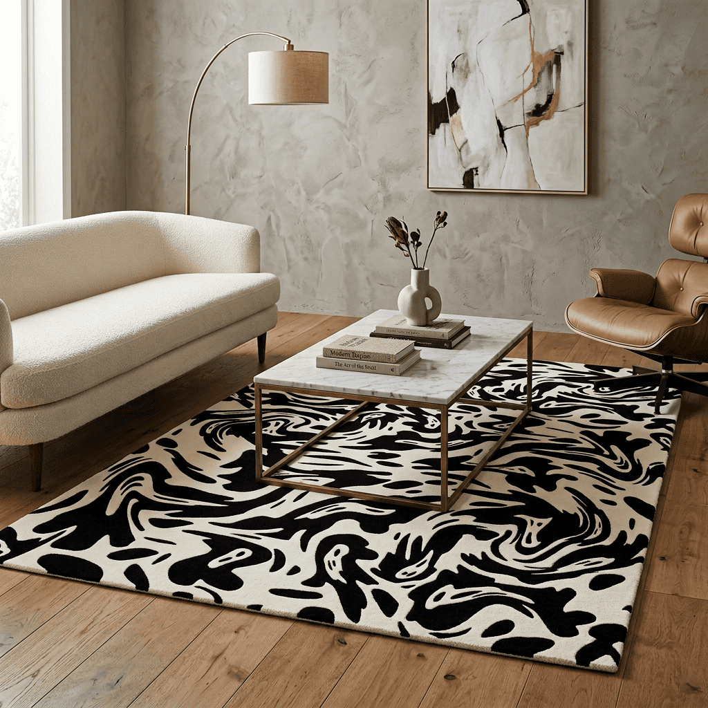 Ivory Ink Abstract Rug