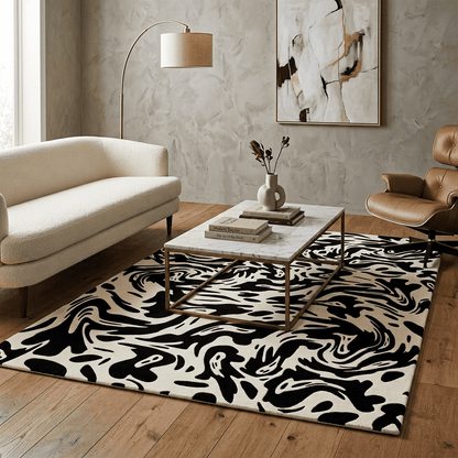 Ivory Ink Abstract Rug