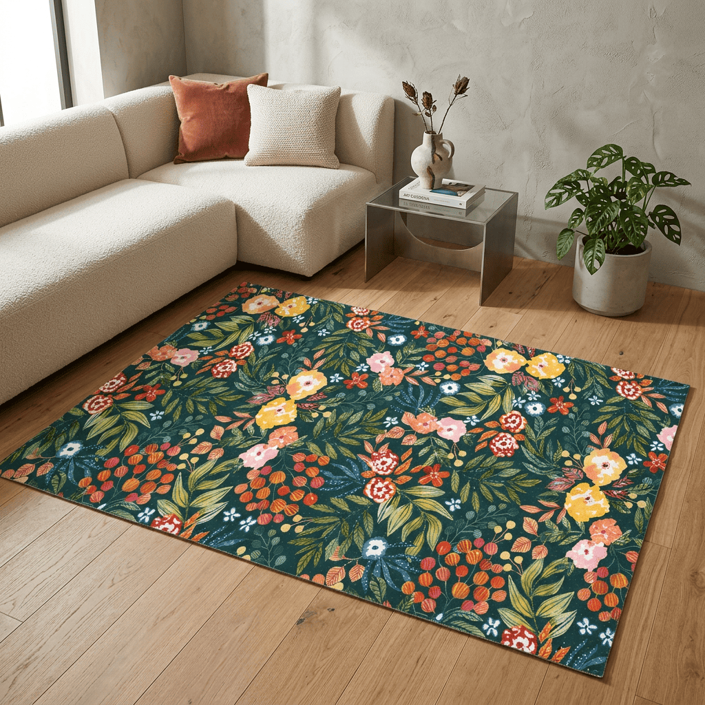 Midnight Wildflower Garden Rug