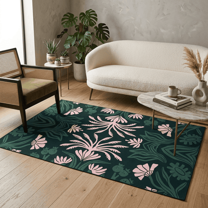 Midnight Blossom Symphony Botanical Rug