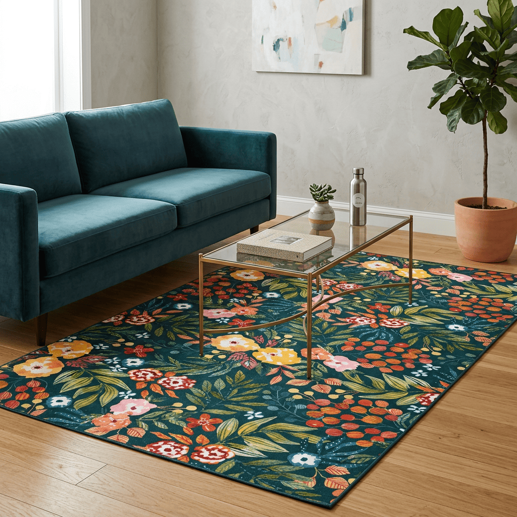 Midnight Wildflower Garden Rug