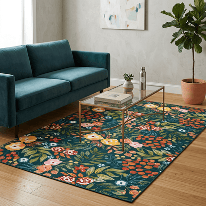 Midnight Wildflower Garden Rug