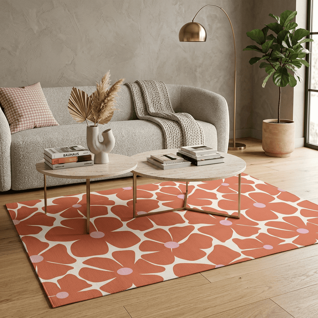 Coral Bloom Garden Rug