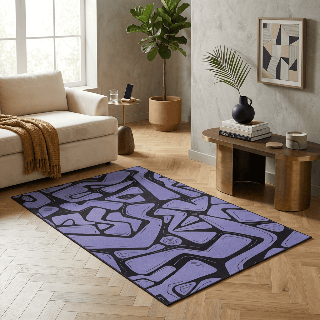 Lavender Flux Abstract Geometric Rug