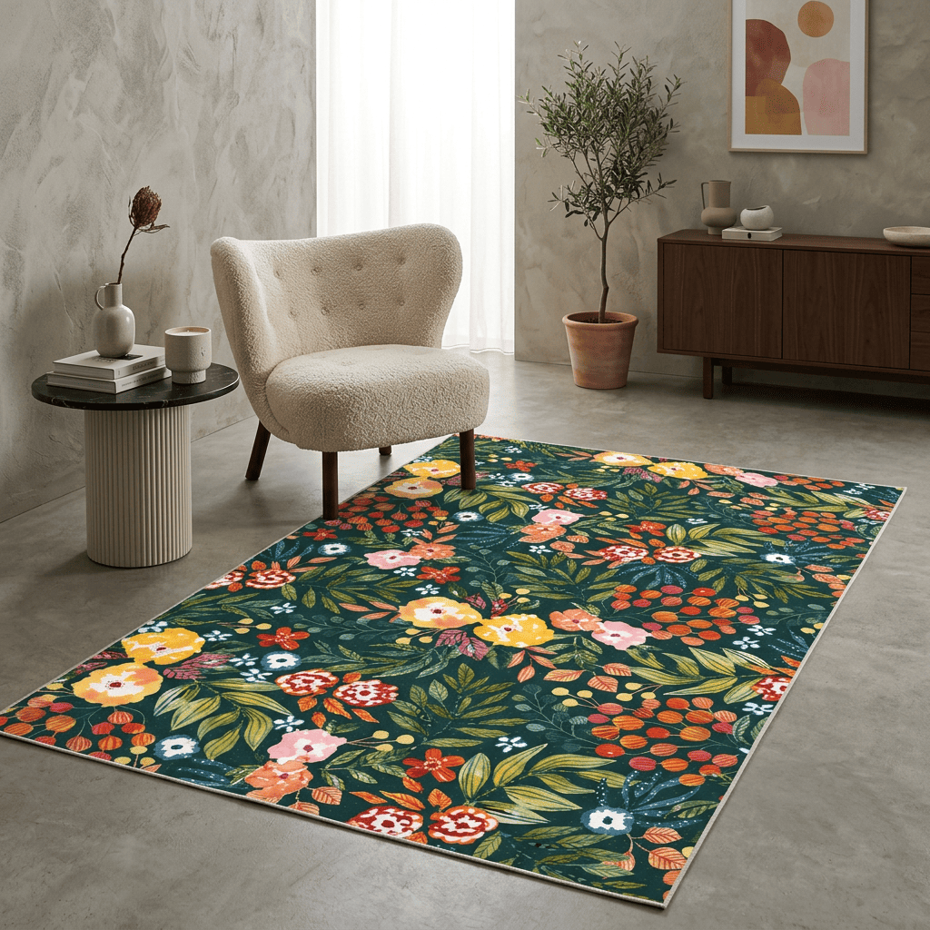 Midnight Wildflower Garden Rug