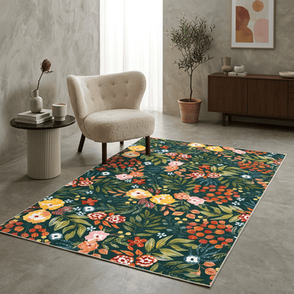 Midnight Wildflower Garden Rug