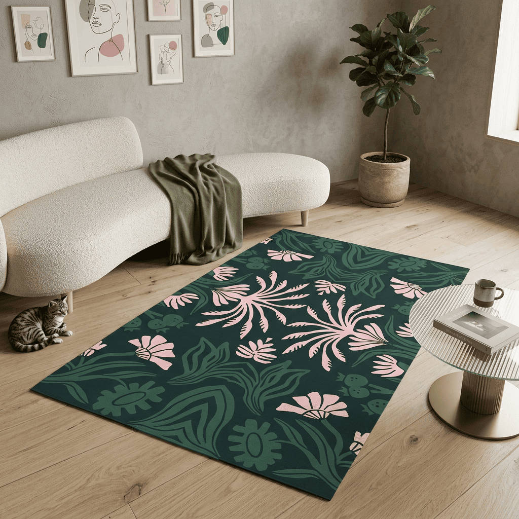 Midnight Blossom Symphony Botanical Rug
