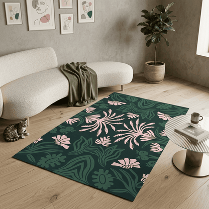 Midnight Blossom Symphony Botanical Rug