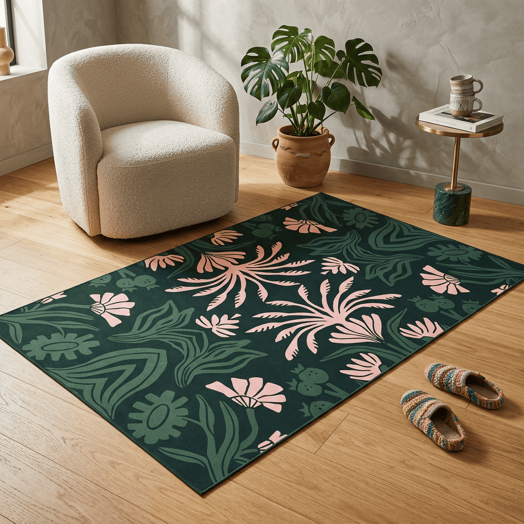 Midnight Blossom Symphony Botanical Rug