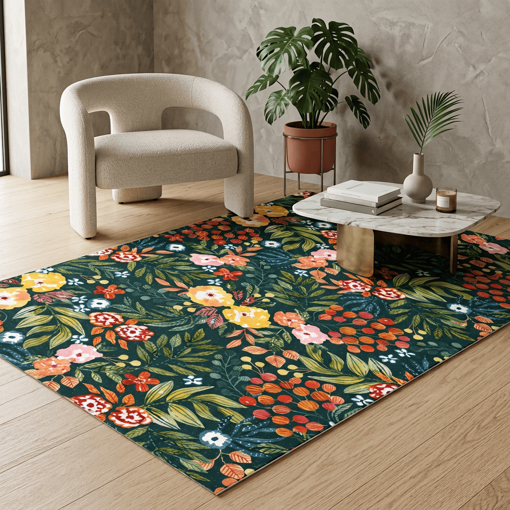 Midnight Wildflower Garden Rug