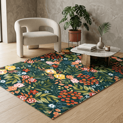 Midnight Wildflower Garden Rug