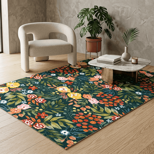 Midnight Wildflower Garden Rug