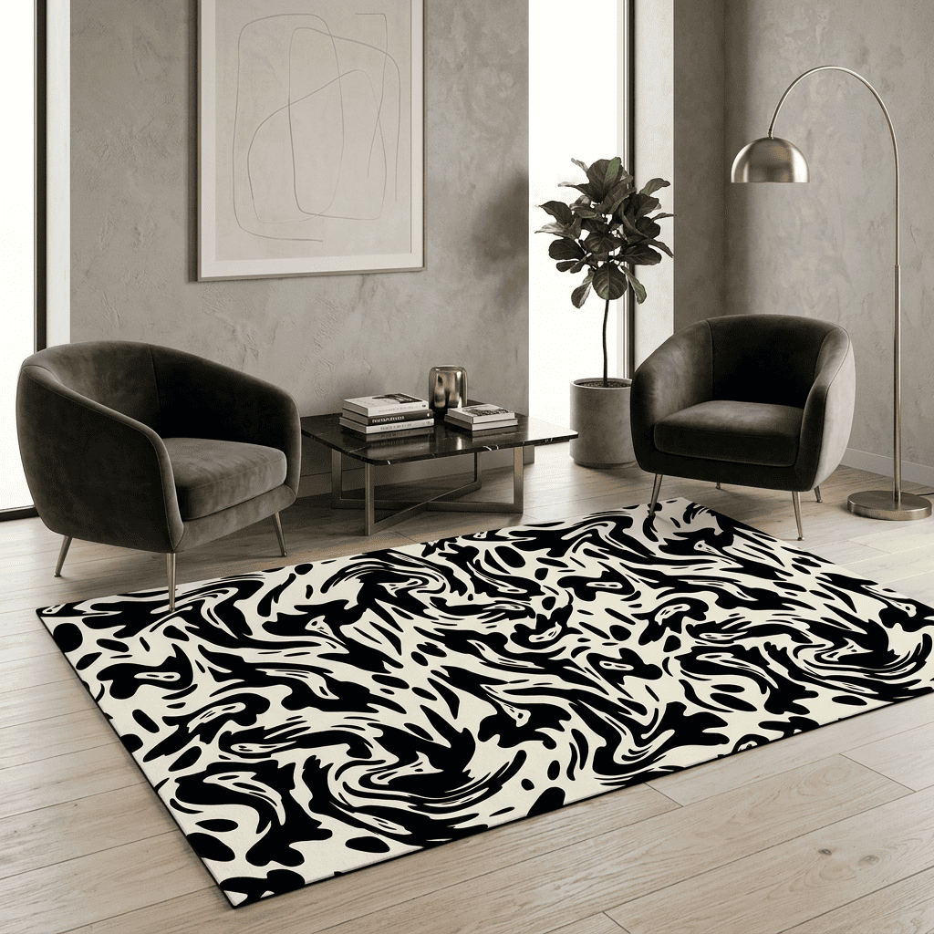 Ivory Ink Abstract Rug
