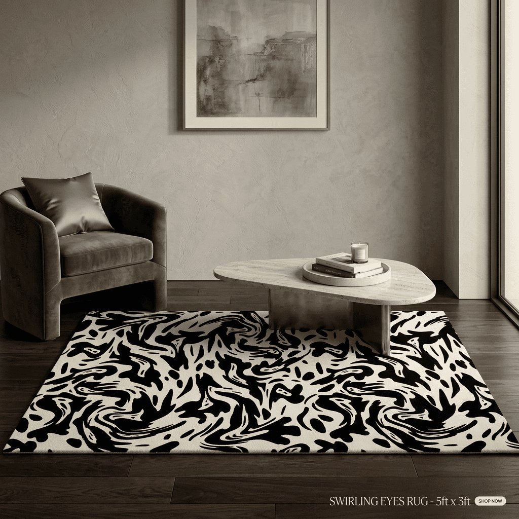 Ivory Ink Abstract Rug