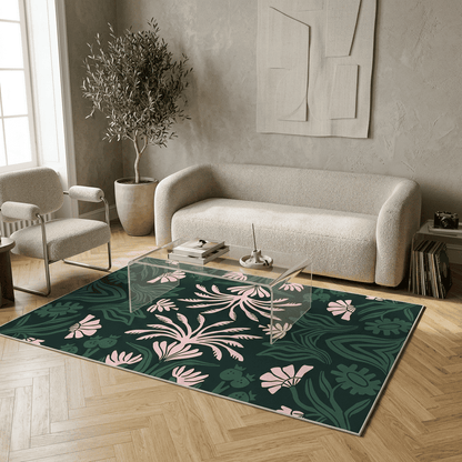 Midnight Blossom Symphony Botanical Rug