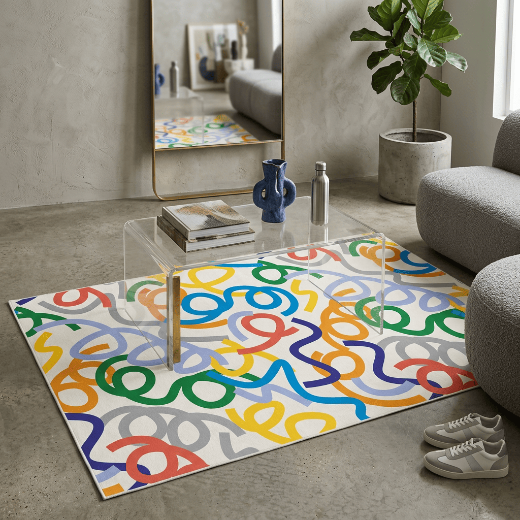 Colourful Scribble Abstract Rug