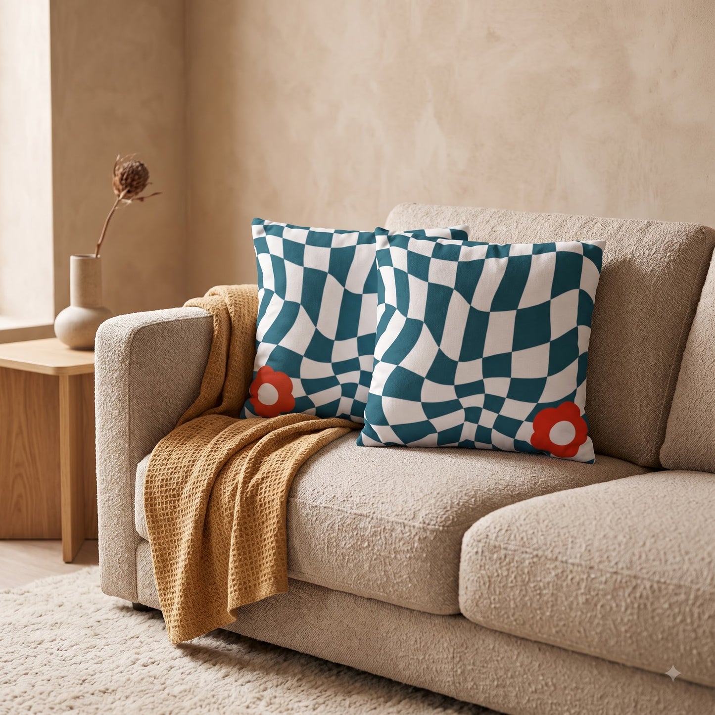 Ripple Chequered Spill Velvet Cushion Cover