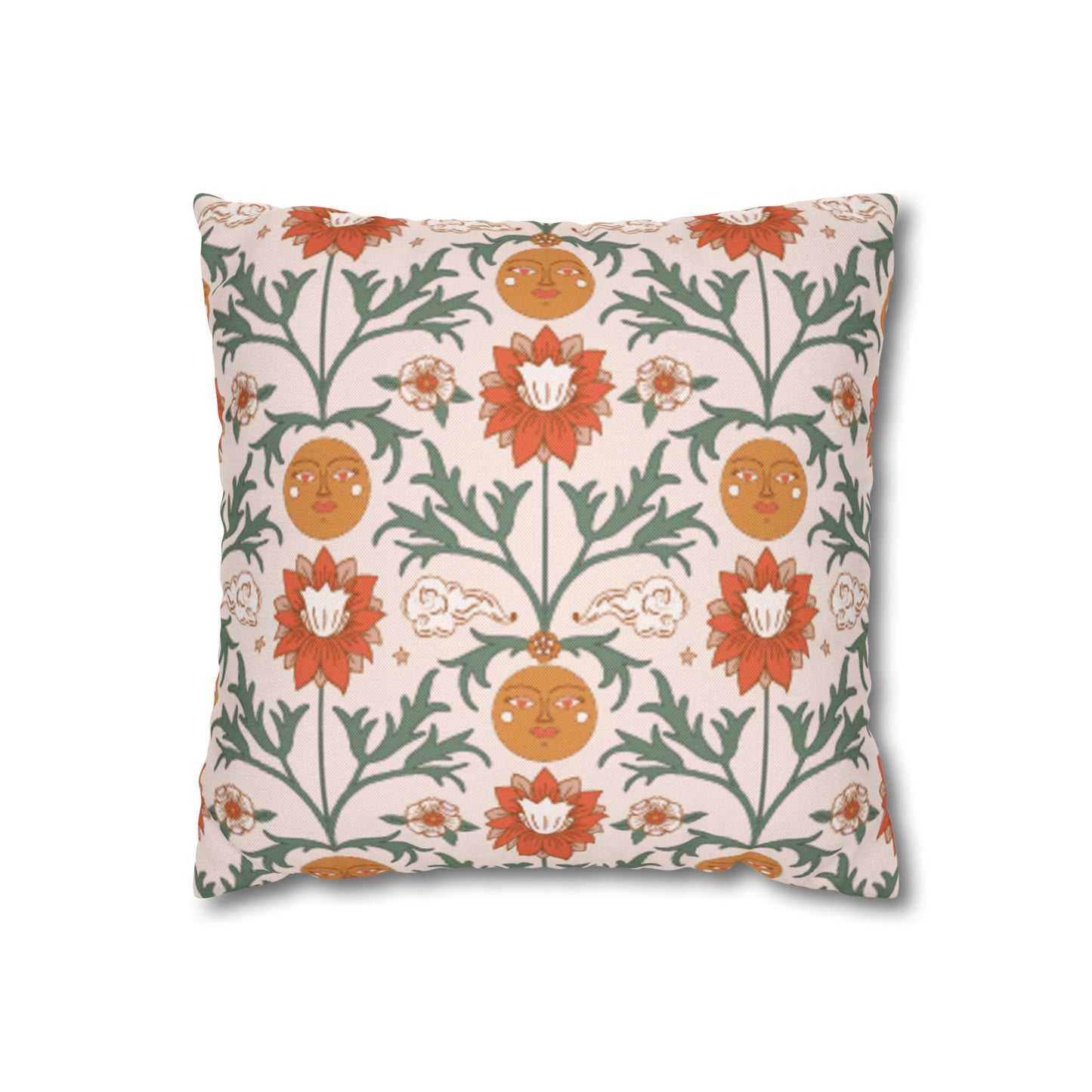 Sun Garden Folk botanical cushion cover on a white background