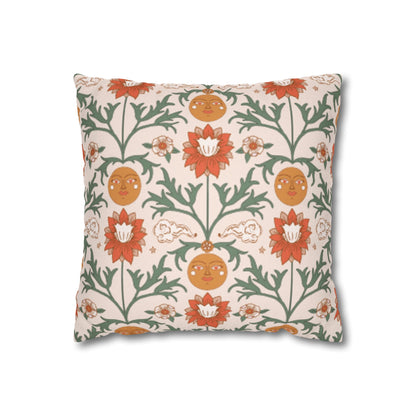 Sun Garden Folk botanical cushion cover on a white background