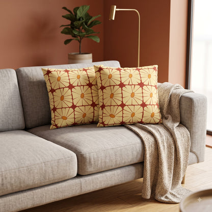 Sunbeam Grid Bloom cushion covers styled on a neutral sofa with a knitted throw
