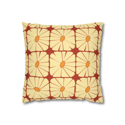 Sunbeam Grid Bloom yellow and terracotta floral cushion cover on a white background